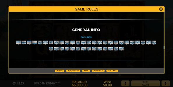 Golden Knight II Slot Machine Paylines Screen