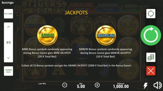 Tigers Gold Hold and Win Slot Machine Jackpots Screen