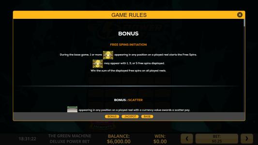 Green Machine Deluxe Power Bet Slot Machine Free Spins Bonus Screen