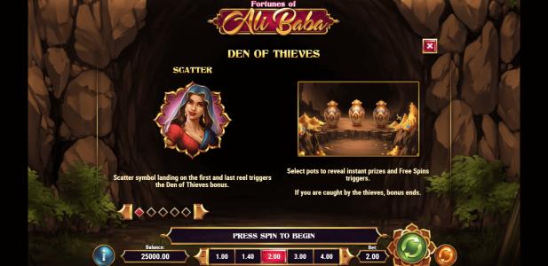 Fortunes of Alibaba Slot Machine Scatter Symbols Screen