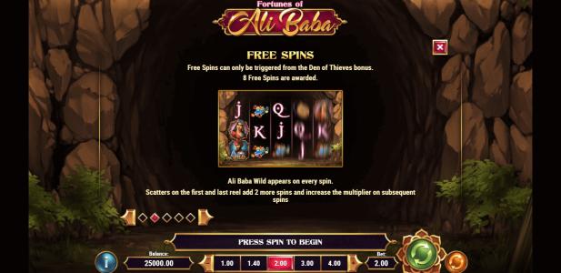 Fortunes of Alibaba Slot Machine Free Spins Bonus Screen