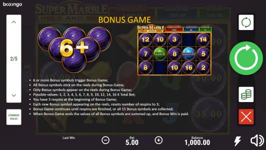 Super Marble Slot Machine Bonus Game Screen