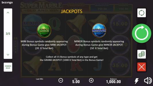Super Marble Slot Machine Jackpot Feature Screen