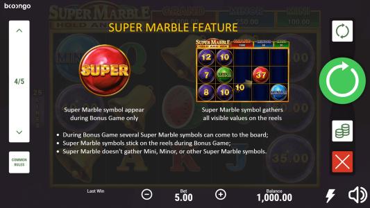 Super Marble Slot Machine Super Marble Bonus Feature Screen