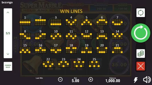 Super Marble Slot Machine Paylines Screen