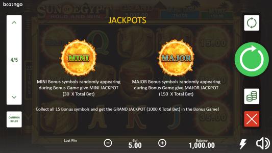Sun of Egypt Slot Machine Jackpot Feature Screen
