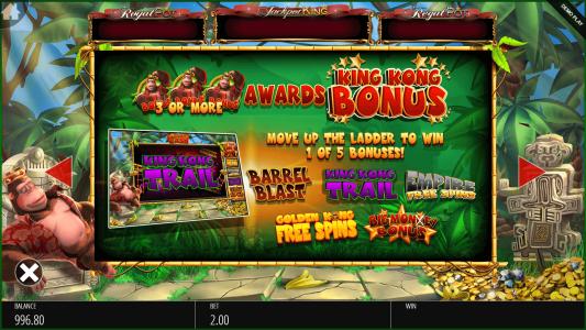 King Kong Cash Jackpot King Slot Machine King Kong Bonus Feature Screen