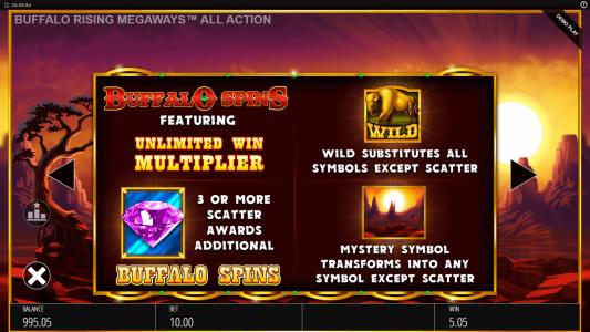 Buffalo Rising Megaways All Action Slot Machine Wild Symbol Screen