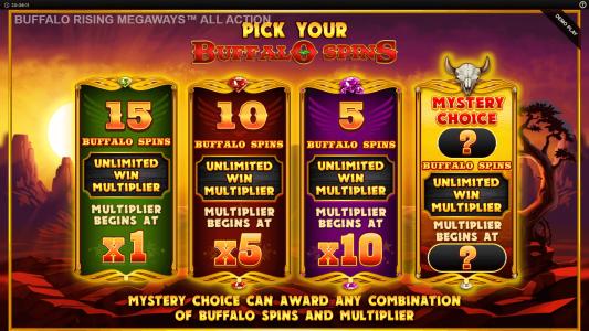 Buffalo Rising Megaways All Action Slot Machine Buffalo Spins Volatility Selection Screen