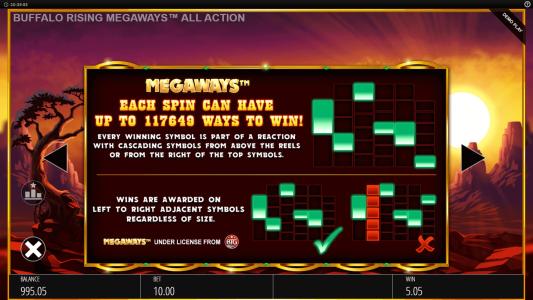 Buffalo Rising Megaways All Action Slot Machine Paylines Screen