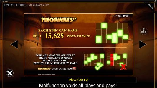 Eye of Horus Megaways Slot Machine Paylines Screen