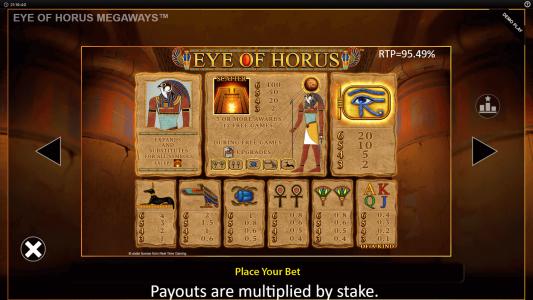 Eye of Horus Megaways Slot Machine Paytable Screen