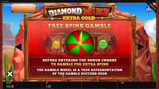 Diamond Mine Extra Gold Megaways Slot Machine Free Spins Bonus Screen