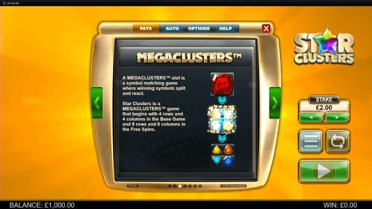 Star Clusters Megaclusters Slot Machine Megaclusters Feature Screen