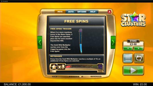 Star Clusters Megaclusters Slot Machine Free Spins Bonus Screen
