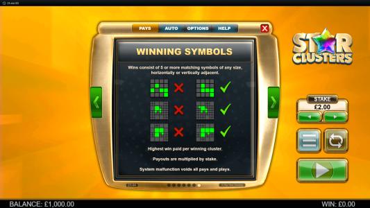 Star Clusters Megaclusters Slot Machine Paylines Screen