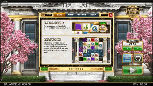 Royal Mint Megaways Slot Machine Extra Reels and Reactions Feature Screen