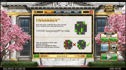 Royal Mint Megaways Slot Machine Paylines Screen