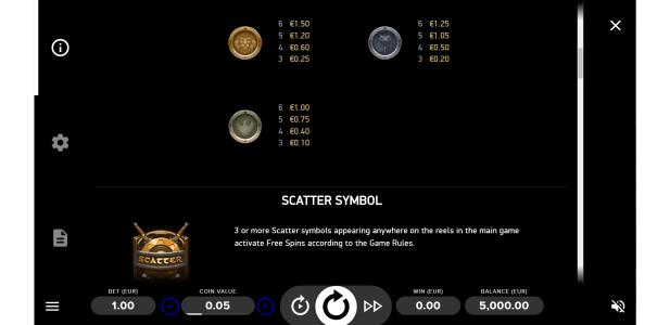 Conan Slot Machine Paytable Screen