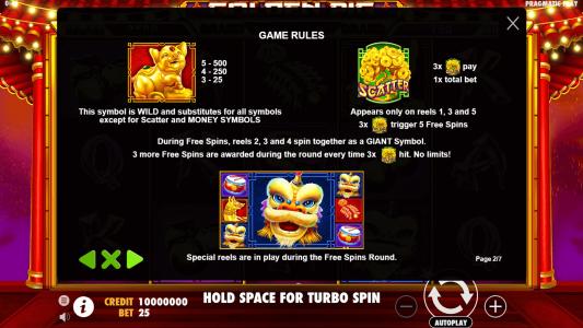 Golden Pig Slot Machine Game Rules Screen