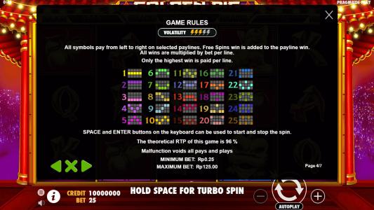 Golden Pig Slot Machine Paylines Screen