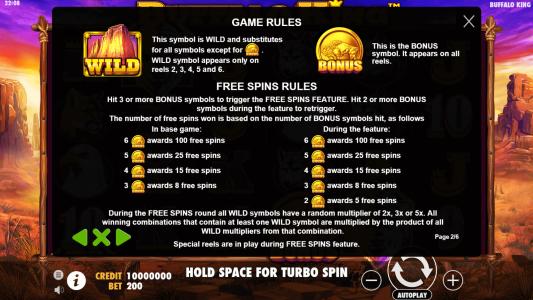Buffalo King Slot Machine Game Rules Screen