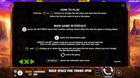 Buffalo King Slot Machine How to Play Screen