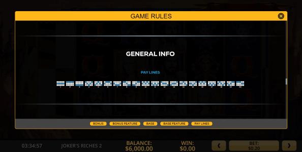 Jokers Riches 2 Slot Machine Game Rules Screen