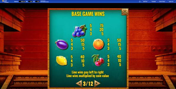 Cash Eruption Slot Machine Paytable Screen