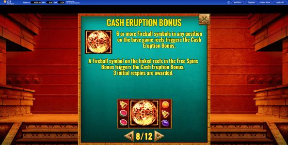 Cash Eruption Slot Machine Bonus Symbol Screen