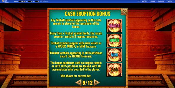 Cash Eruption Slot Machine Bonus Symbol Screen