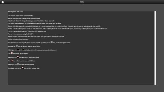 Blazing Hells Bells Slot Machine Help Screen