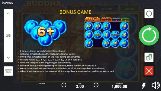 Buddha Fortune Hold and Win Slot Machine Bonus Game Screen