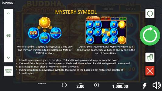Buddha Fortune Hold and Win Slot Machine Mystery Symbol Screen