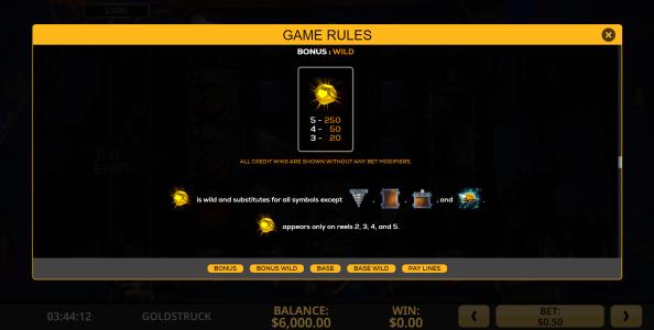 Goldstruck Slot Machine Game Rules Screen