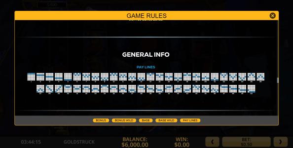 Goldstruck Slot Machine Paylines Screen