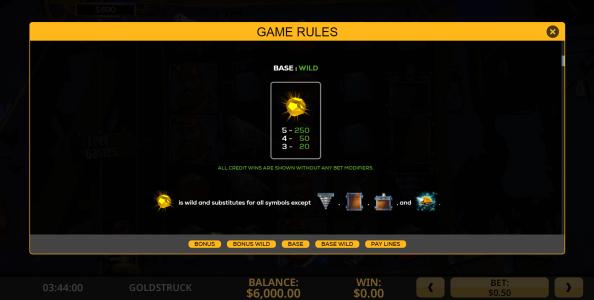 Goldstruck Slot Machine Game Rules Screen