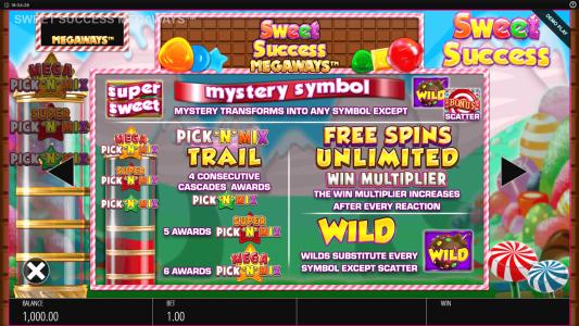 Sweet Success Megaways Slot Machine Scatter Awards and Wild Symbol Screen