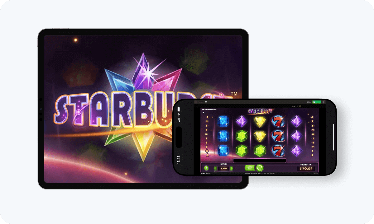 Starburst slot interface and logo on tablet and smartphone