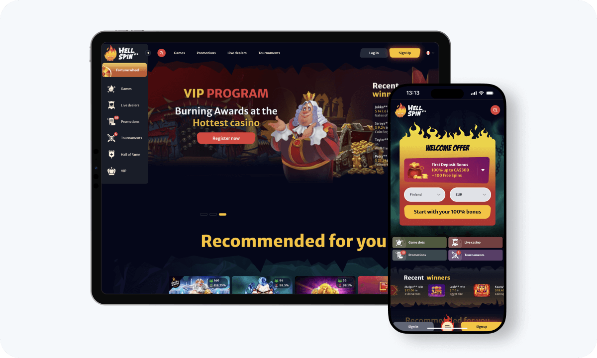 HellSpin Casino HellSpin Casino interface displayed on a tablet and smartphone