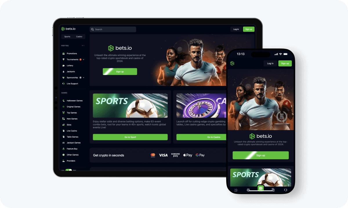 Bets.io casino Bets.io casino interface displayed on a tablet and smartphone