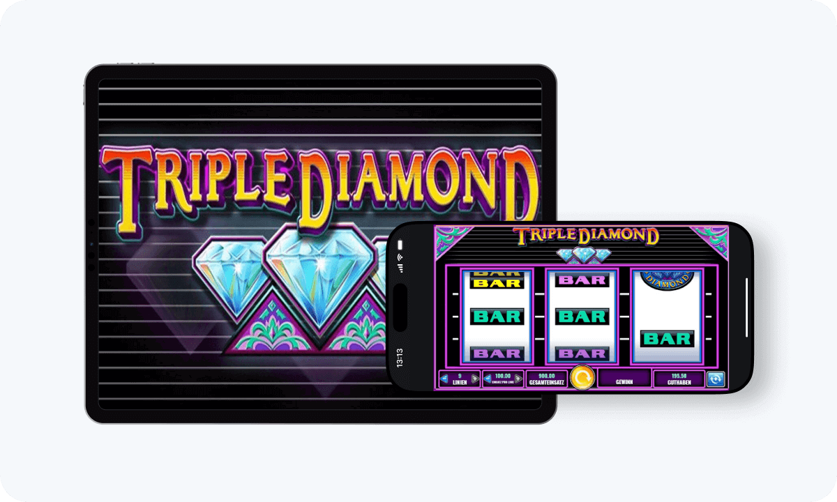 Triple Diamond slot interface and logo on tablet and smartphone