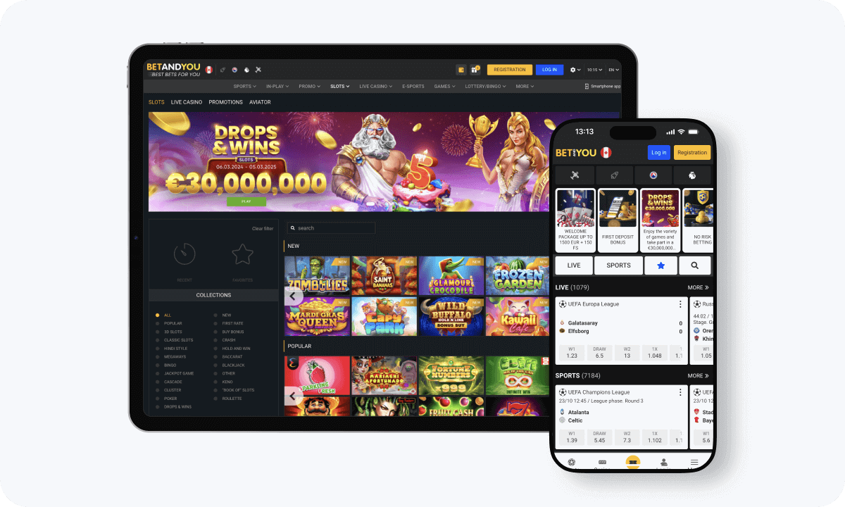 Betandyou Casino interface displayed on a tablet and smartphone