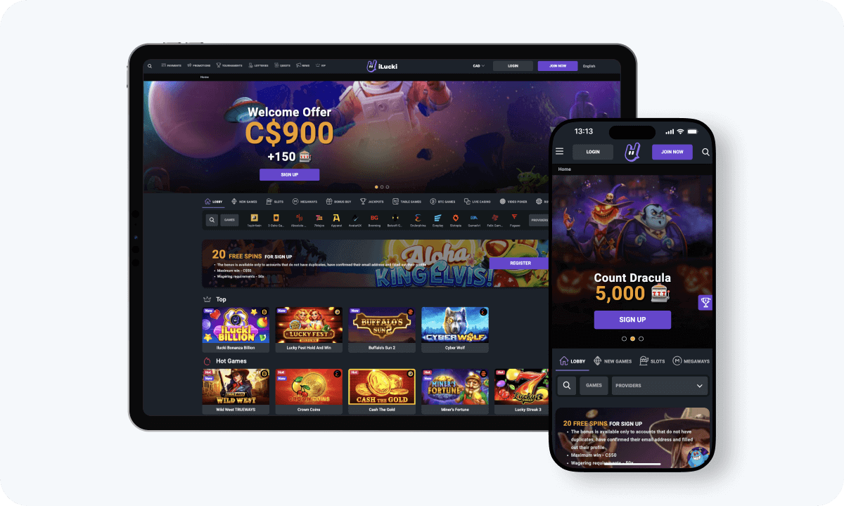 iLucki Casino iLucki Casino interface displayed on a tablet and smartphone