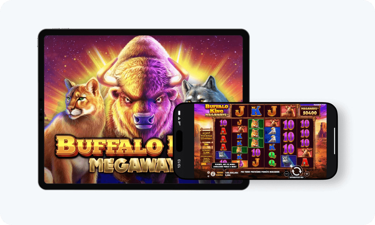 Buffalo King Megaways slot interface Buffalo King Megaways slot interface and logo on tablet and smartphone