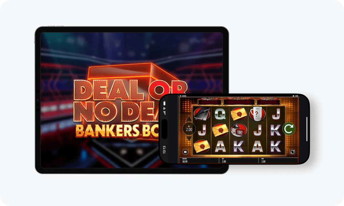 Deal or No Deal slot interface Deal or No Deal slot interface and logo on tablet and smartphone