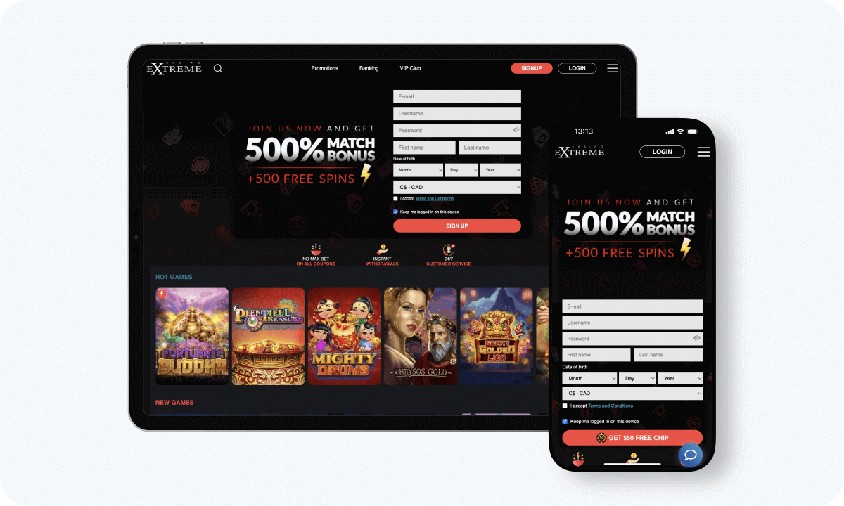 Casino Extreme Casino Extreme interface displayed on a tablet and smartphone