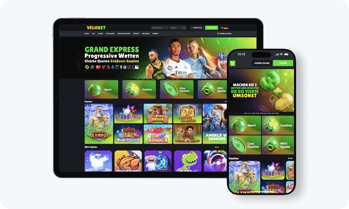 Velobet interface displayed on a tablet and smartphone