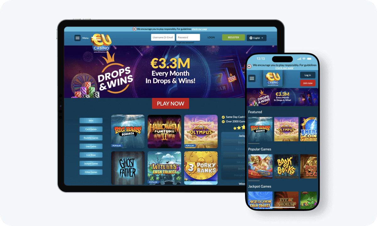 EUcasino EUcasino interface displayed on a tablet and smartphone