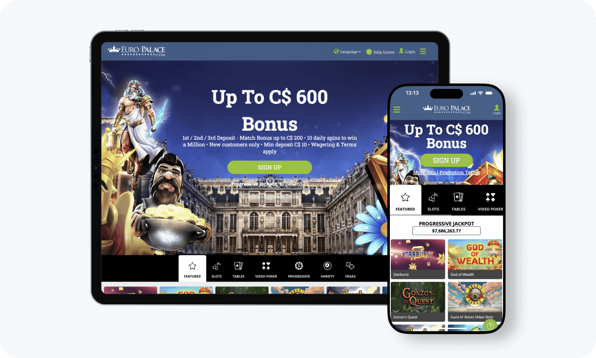 Euro Palace Casino Euro Palace Casino interface displayed on a tablet and smartphone